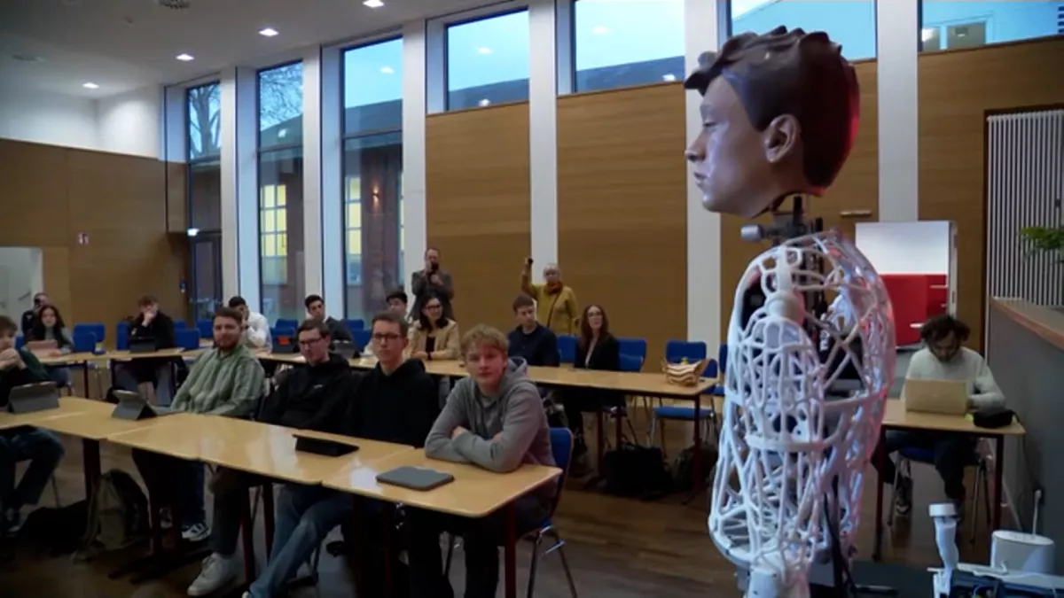Robot teacher in German classroom